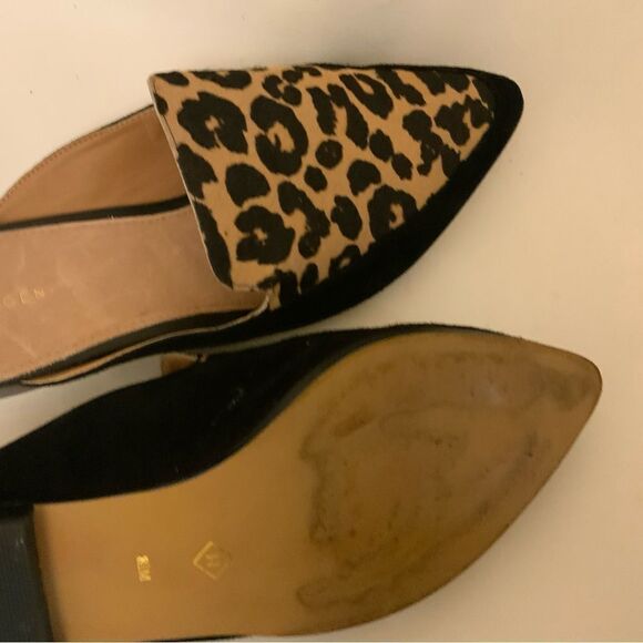 Halogen Corbin Leopard Print Calf Hair Black Suede Point Slide Women Mules 8.5M - Picture 4 of 6
